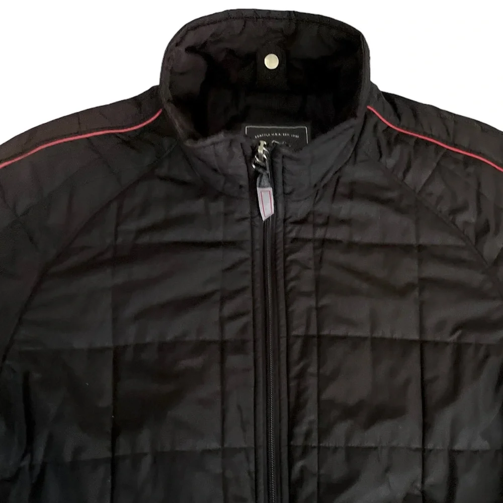 Vintage Women’s Ski Jacket Snow Jacket Puffer 70s 80s Racer Stripe Black Red M L - Picture 2 of 9